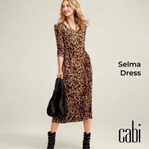 CAbi Selma Midi Dress - Brown Animal Print Size M 4216 Defect